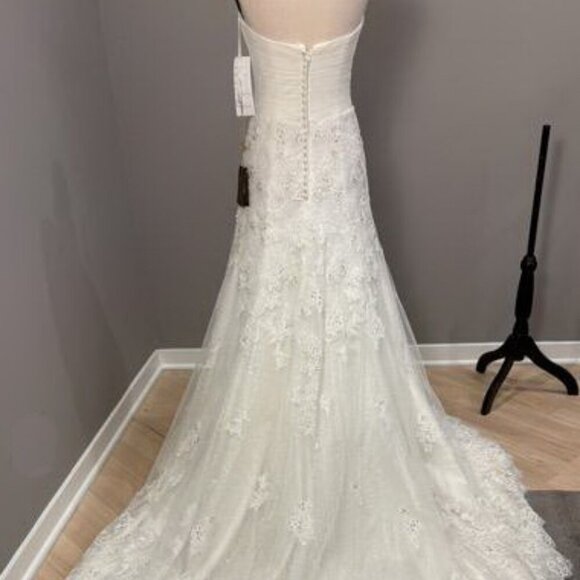 Demetrios Ivory Lace Embroidered Beaded Strapless Wedding Gown - Picture 2 of 5